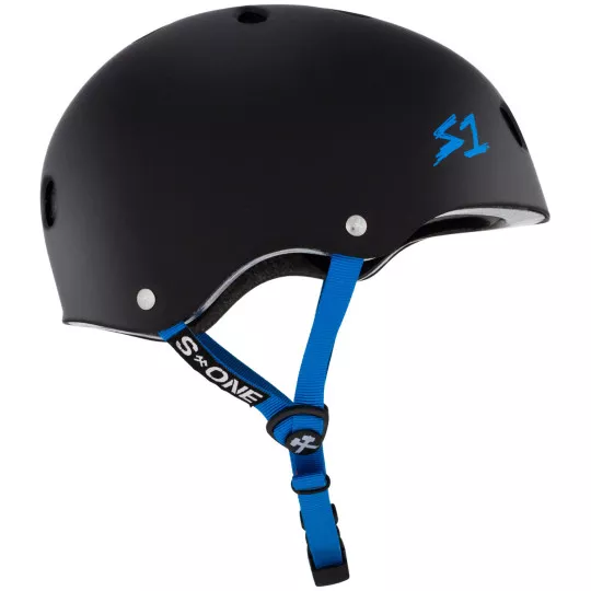 Skateboard helmet S-One LIFER BLACK MATTE CYAN STRAPS 2024 